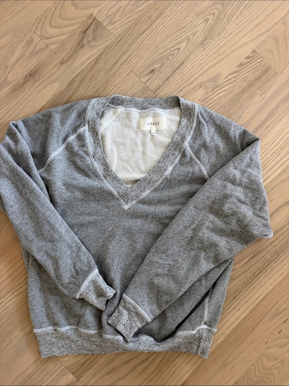 THE GREAT. Gray V-Neck Sweatshirt